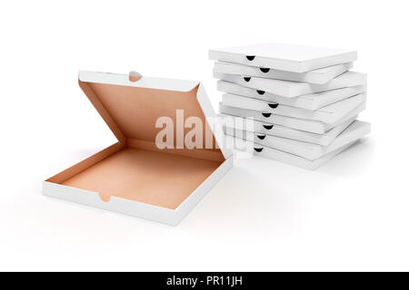 3d-leere Kisten packen für Pizza Stockfoto