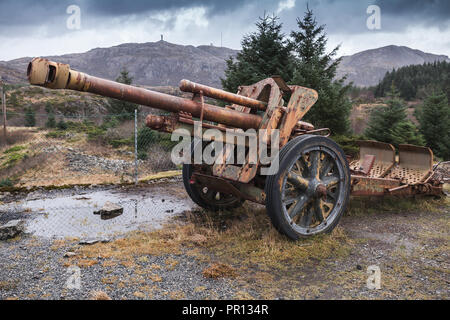 Alte verrostete Deutsche Kanone aus dem Zweiten Weltkrieg. Region Trondheim, Norwegen Stockfoto