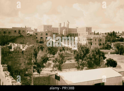 Damaskus Tor und Umgebung Notre Dame de France Hospiz. 1900, Jerusalem, Israel Stockfoto