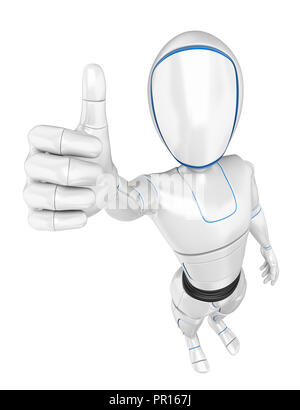 3d-futuristischen android Abbildung. Humanoide Roboter mit dem Daumen nach oben. Isoliert weißer Hintergrund. Stockfoto