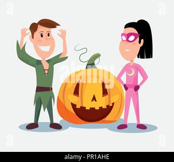 Kunden halloween kürbis Peter Pan und Super Girl Vector Illustration Stock Vektor