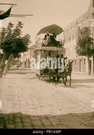 Tripolis. Maultier gezogenen Straßenbahnwagen. 1900, Libanon, Tripoli Stockfoto