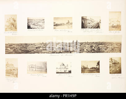 Mexique, 1865-1866, Bd.1, Aubert, Francois, 1829-1906, Eiweißstoff, 1865-1867, Panorama von Mexiko Stadt durch neun Ansichten umgeben Stockfoto