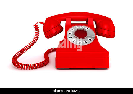 3d-vintage Red phone auf weißem Hintergrund Stockfoto