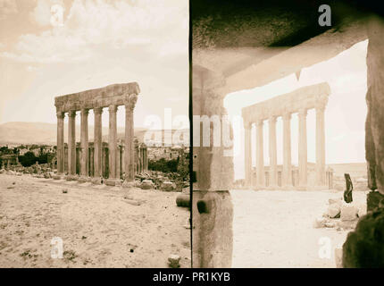 Baalbek. Tempel des Jupiter. Bacchus Tempel im Hintergrund. 1936, Libanon, Baʻlabakk, BaʻLabakk Stockfoto