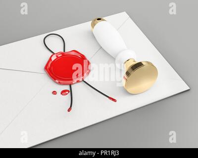 Wachssiegel auf Umschlag, Illustration. Stockfoto
