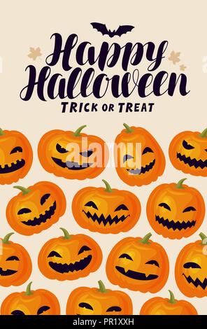 Happy Halloween, Grußkarte oder Banner. Urlaub Konzept. Cartoon Vector Illustration Stock Vektor