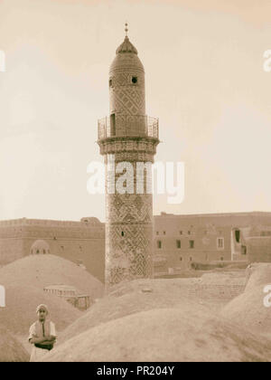 Irak. Arbela. (Erbil). Zentrum von Ishtar Kult in assyrischer Zeit, 2200 v. Chr. die malerische und nur Minarett in der Stadt. 1932, Irak Stockfoto