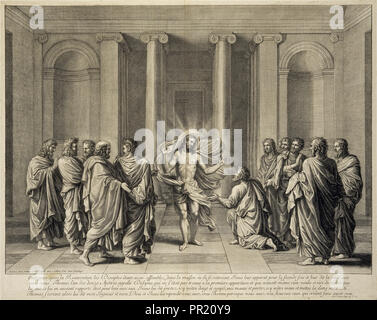 Die ungläubigkeit von Thomas, Drucke nach Gemälde von Nicolas Poussin, Audran, Gérard, 1640-1703, Poussin, Nicolas, 1594?-1665 Stockfoto