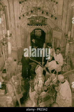 Kalender der religiösen Zeremonien in Jerusalem Ostern 1941 Palmsonntag Prozession. Segen Palmen. Stockfoto