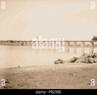 Deutsche Bagdadbahn, Holz- Eisenbahn Brücke über Fluss Euphrat. 1900, Naher Osten Stockfoto