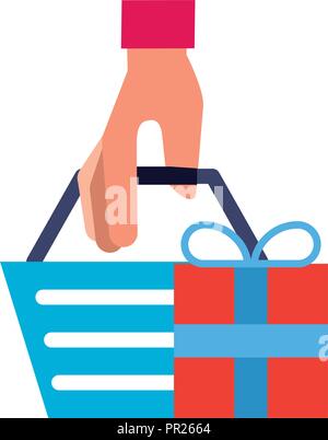 Hand Warenkorb Geschenkbox online shopping Vector Illustration Stock Vektor