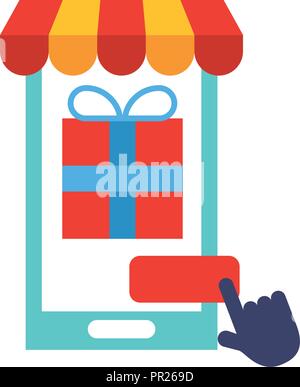 Smartphone Markt Klick online shopping Online shopping Vector Illustration Stock Vektor