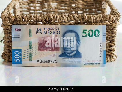 Die neuen 500 Mexikanische Peso Hinweis, 500 Pesos Rechnung. Stockfoto