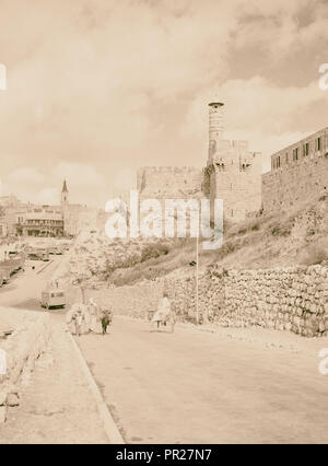 Jerusalem (El-Kouds), Vorgehensweise bei der Stadt. Zitadelle von Zion. 1900, Jerusalem, Israel Stockfoto