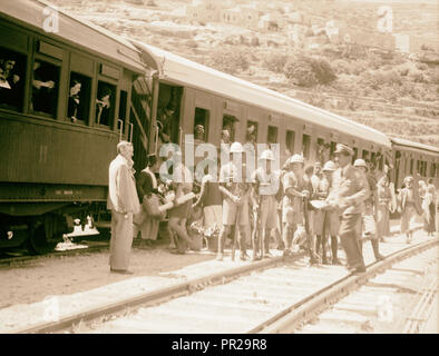 Palästina Unruhen 1936. Personenzug an Bittir, militärischen Eskorte. 1936, West Bank, Bethar Stockfoto