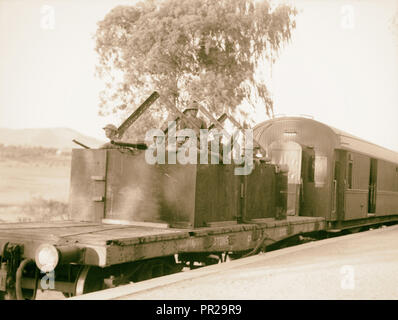 Palästina Unruhen 1936. Maschinengewehr Trainer an der Rückseite der Personenzug zwischen Jaffa und Jerusalem. 1936, Jerusalem Stockfoto