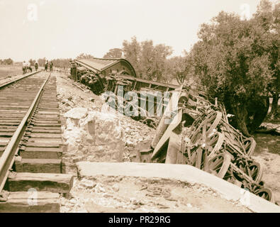 Palästina Unruhen im Sommer 1936. Entgleisten Zug an Kefr-Jenuis. 1936 Stockfoto