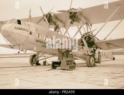 Lydda Air Port. Tanken Haniball [d. h. Hanibal]. Lydda Air Port. 1934, Israel, Lod Stockfoto