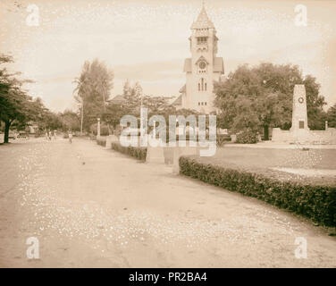 Tanganyika. Dar-es-Salem [d.h., Dar es Salaam]. Die evangelische Kirche, auf die Straße. 1936, Tansania, Dar es Salaam Stockfoto