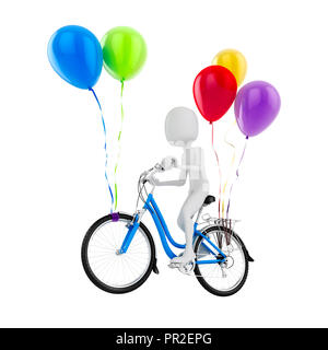 3d Mann auf fliegende Fahrrad und bunten Ballons Stockfoto