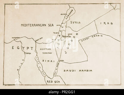 Palästina & "Israel" Themen von 1953. In der Nähe von East, Karte, wie im Jahr 1953 (flach) mit "Israel". 1953 Stockfoto