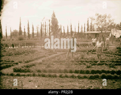 Nahalal. Girls' landwirtschaftliche Ausbildung Schule. Der Blumengarten. 1920, Israel, Nahalal Stockfoto