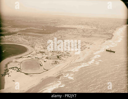 Luft Ansichten von Palästina. Jaffa, Auji Fluss und der Levante. Jüdische Stadion und der Levante Messe blds [d. h. Gebäude] Stockfoto