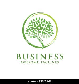 Grüner Baum mit Blättern Logo. Pflanzliche blatt Kreis, Ökologie, natürliche, organische Etikett oder Logo, Baum Vektor Illustration auf weißem Hintergrund Stock Vektor