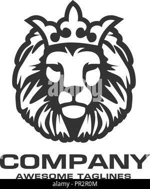 Der Kopf eines Löwen mit einem Royal Crown, Lion's Head mit Krone, Vector, Vektor sign Konzept Abbildung. Lion Kings Head Logo Stock Vektor
