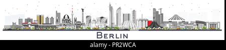 Berlin Deutschland City Skyline mit grauen Gebäude isoliert auf Weiss. Vector Illustration. Business Travel und Tourismus Konzept mit historischer Architektur Stock Vektor