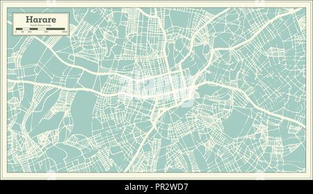 Harare Zimbabwe Stadtplan im Retro-stil. Übersichtskarte. Vector Illustration. Stock Vektor