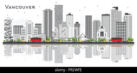 Vancouver City Skyline mit grauen Gebäude isoliert auf weißem Hintergrund. Vector Illustration. Stock Vektor