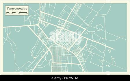 Yamoussoukro Elfenbeinküste Stadtplan im Retro-stil. Übersichtskarte. Vector Illustration. Stock Vektor