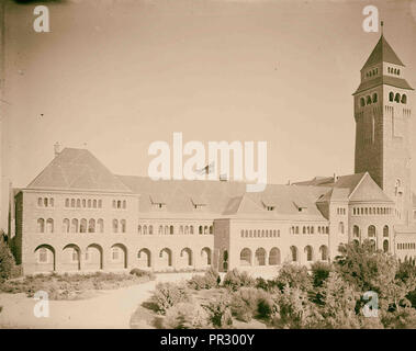 1. Union Jack über Augusta Victoria Hospital, Jerusalem fliegen. 1920, Israel Stockfoto