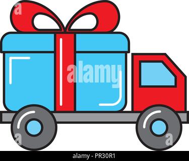 Online Einkauf Logistik LKW-Lieferung Geschenk Stock Vektor
