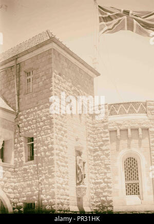 Union Jack fliegen zum ersten Mal über das Government House. 1920, Jerusalem, Israel Stockfoto
