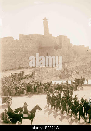 Erfassen und Besetzung Palästinas durch die Briten. Britische Truppen auf Parade am Jaffa-tor. 1917, Jerusalem Stockfoto