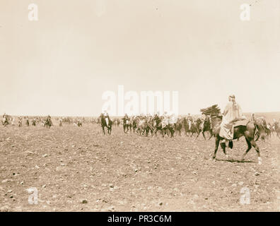 Prinz Saud Emir besuchen zu Emir Abdullah in Amman, Transjordanien. Montiert Beduinen sammeln für das Fest. 1935, Jordanien, Amman Stockfoto