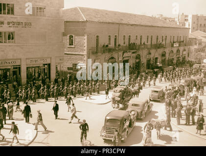 Die australische Soldaten Parade nach unten marschieren Jaffa Straße. 1940, Jerusalem, Israel Stockfoto