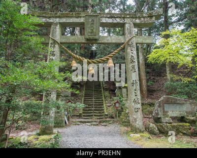 Torii Tor mit Futagoji shimenwa, Tempel, kunisaki Hanto, Oita, Kyushu, Japan Stockfoto