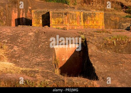 Wette Giyorgis Rock-Hewn Kirche in Lalibela, Äthiopien. Stockfoto