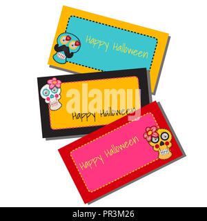 Satz von Skizzen für Karte oder private Party Einladungen mit Platz für Ihren Text in der Art von Urlaub der böse Geist Halloween oder Dia de Los Muertos isoliert auf weißem Hintergrund. Vektor cartoon Close-up. Stock Vektor