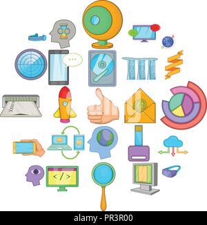 Daten Übertragung Symbole gesetzt, Cartoon-Stil Stock Vektor