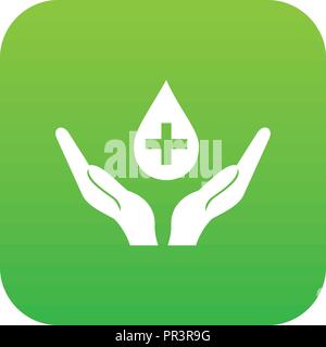 Hände halten Blutstropfen Symbol Digital Green Stock Vektor