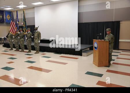 Kol. Kathleen J. Porter, der Kommandant der 83. US-Army Reserve Readiness Training Center, bietet Erläuterungen bei einem commandancy Zeremonie Juli 28, 2017, am Staff Sgt. Todd R. Cornell Noncommissioned Officer Akademie am Fort McCoy, Wis während der Zeremonie, Command Sgt. Maj. Gary L. Goodrich wurde der neue Kommandant, Ersetzen Befehl Sgt. Maj. Steven D. Trockner. Die Akademie wurde am Fort McCoy 1988 aktiviert. Es war eingeweiht und nach Personalsgt benannt. Todd R. Cornell, eine Armee-reservesoldat von Menomonee Falls, Wis., die getötet wurde, während im Irak im Jahr 2004 dienen. Die Akademie tr Stockfoto