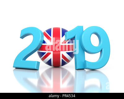 Neues Jahr 2019 Kreative Gestaltung mit Flag-gerenderten 3D-Bild Stockfoto