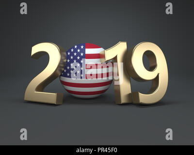 Neues Jahr 2019 Kreative Gestaltung mit Flag-gerenderten 3D-Bild Stockfoto
