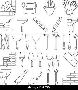 Line Art Schwarz und Weiß 30 Bau elemente Stock Vektor