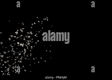 Split Schutt aus Stein auf schwarzem Hintergrund zu explodieren. Stockfoto